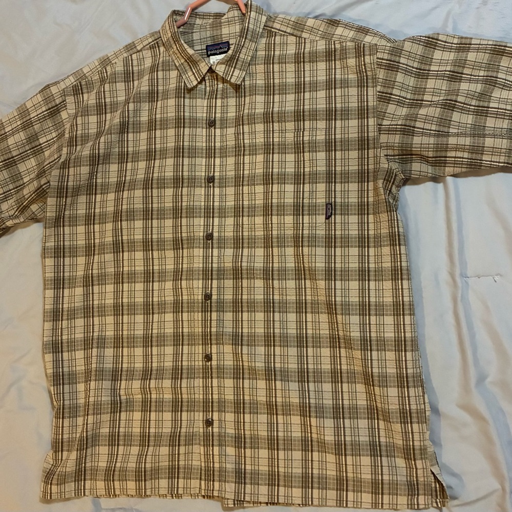 Patagonia Men's Plaid Shirt in Beige and Brown
